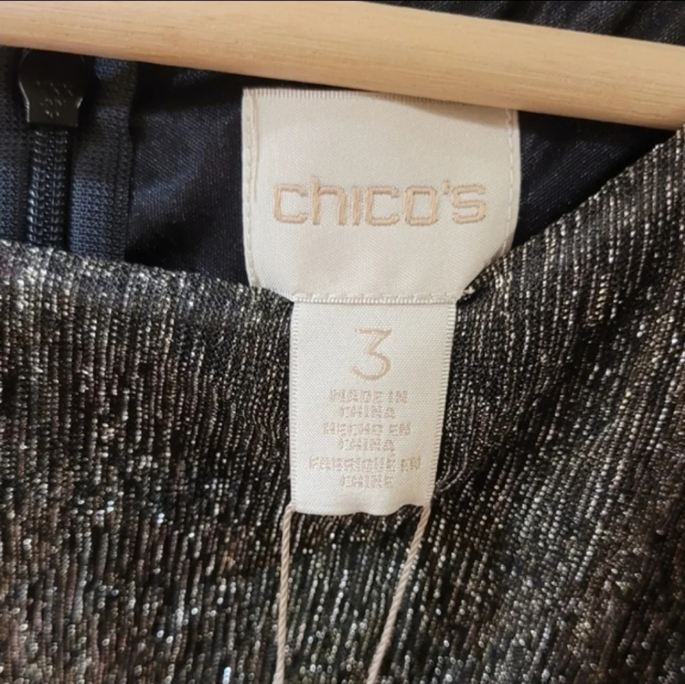 NEW Chico's Pleated Split back metallic gold tone shimmer Midi Dress - Picture 5 of 12